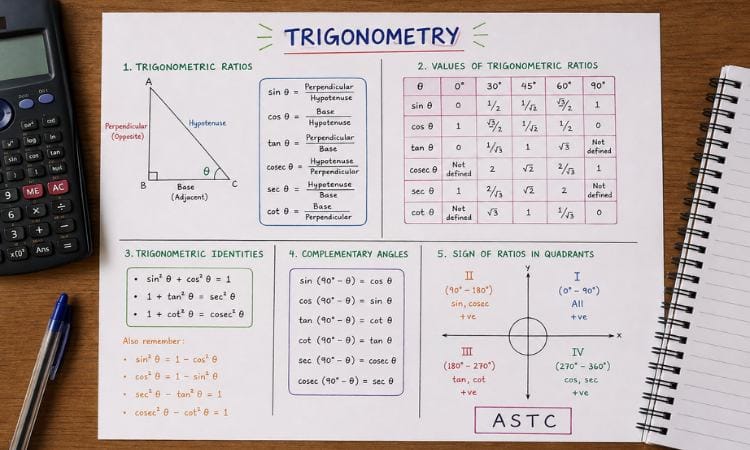 trigonometry formulas for class 10 and 11